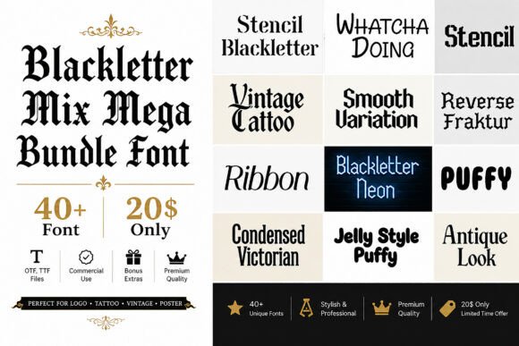 Blackletter Mix Mega Bundle: A Thoughtful Typeface for Editorial Moments